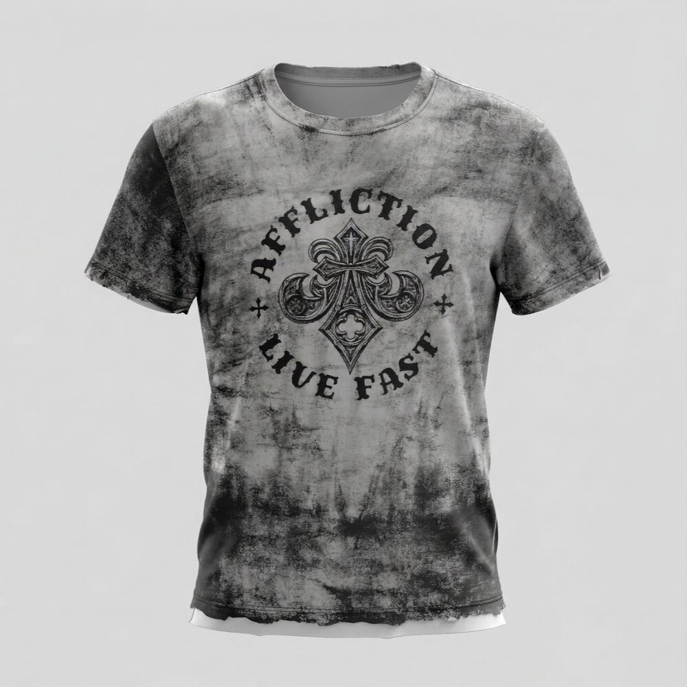 AFFLICTION Cross Wings LIVE FAST TEE T-SHIRT Fleur De Lis Mens 3XL Y2K White
